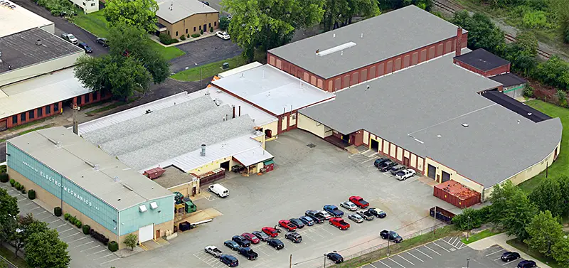 An aerial view of the Associated Electro-Mechanics facility.